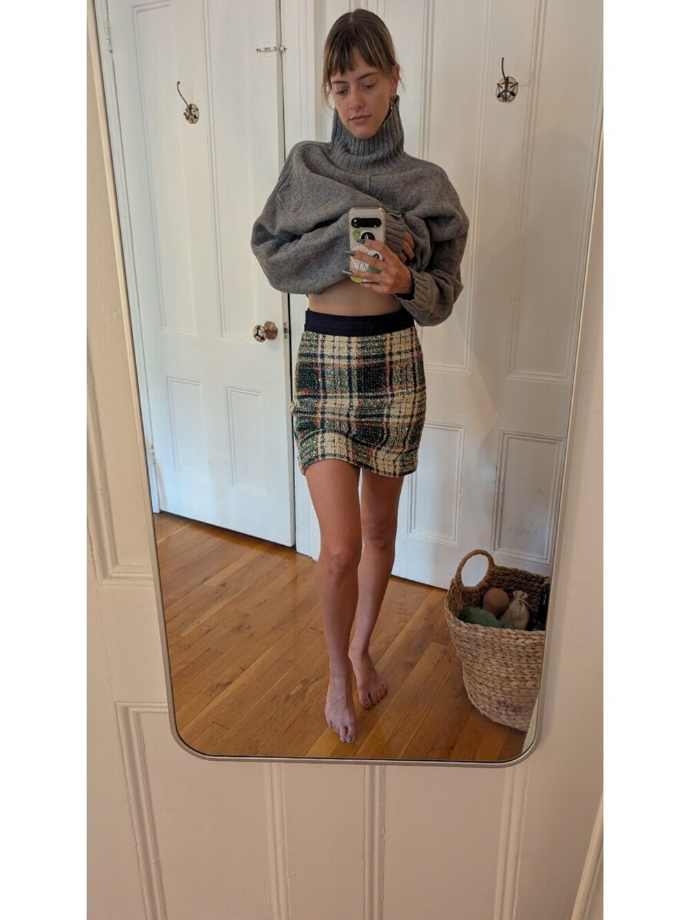 Tory Burch Women's Cream and Blue Plaid Mini Skirt - New Without Tags